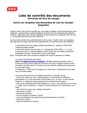 Liste de contrôle des documents
