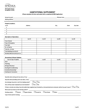 Habitational Insurance Supplement Form
