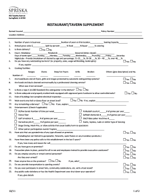 Restaurant Tavern Insurance Application