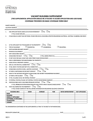 Vacant Building Insurance Supplement