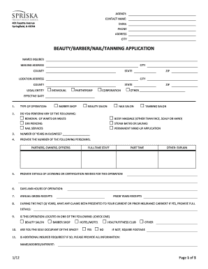 Beauty/Barber/Nail/Tanning Business Insurance Application