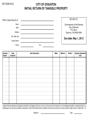 City of Staunton Initial Return of Tangible Property