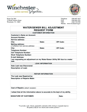 Water/Sewer Bill Adjustment Request Form