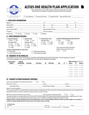Altius One Health Plan Application