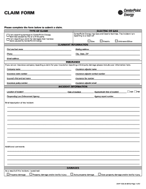 CenterPoint Energy Claim Form
