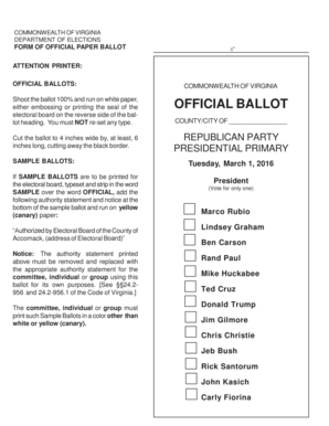 Virginia Presidential Primary Ballot