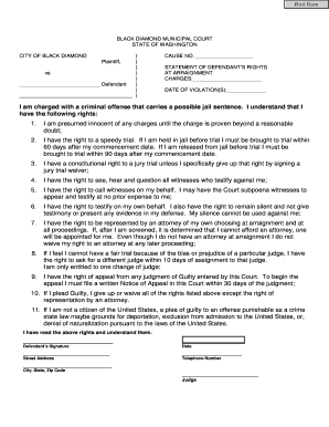 Statement of Defendant's Rights at Arraignment
