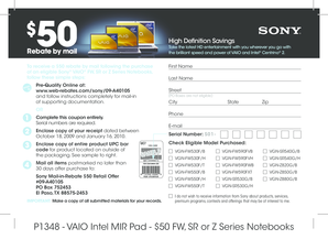 Sony VAIO Notebook Rebate Form