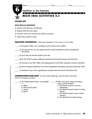 Conflicts in the Colonies Worksheet