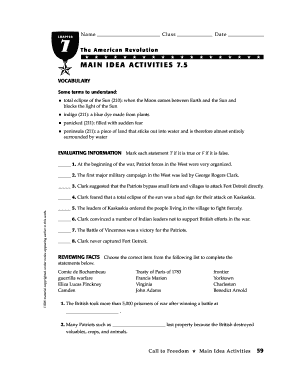 American Revolution Worksheet