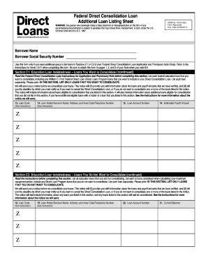 Federal Direct Consolidation Loan Additional Listing Sheet