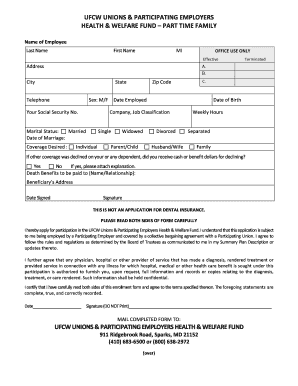 UFCW Health & Welfare Fund Enrollment Form
