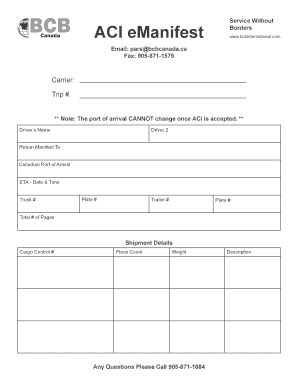 Canada ACI eManifest Border Service Form