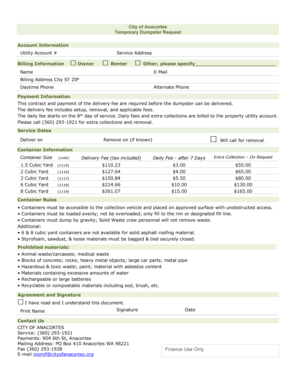 City of Anacortes Temporary Dumpster Request Form