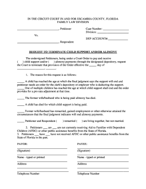 Request to Terminate Child Support and/or Alimony