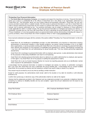 Group Life Waiver of Premium Benefit Employee Authorization