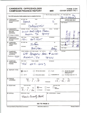 Texas Campaign Finance Report Cover Sheet