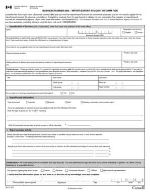 Canada Import/Export Account Application