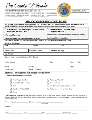 California Death Certificate Application