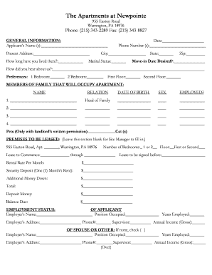 Apartment Rental Application Form
