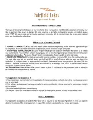 Fairfield Lakes Apartment Application Form
