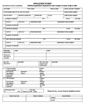 California Apartment Rental Application