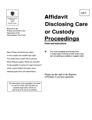 Massachusetts Affidavit Disclosing Care or Custody Proceedings