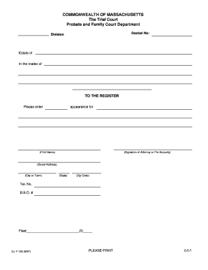 Massachusetts Probate Court Appearance Form