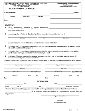 Notarized Waiver and Consent for Guardianship of Minor