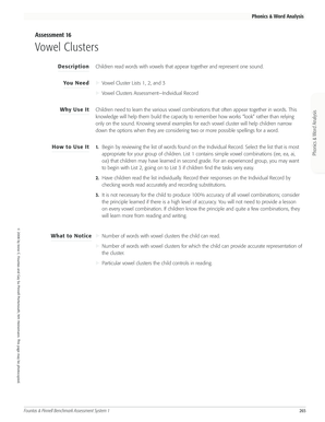 Vowel Clusters Assessment Form