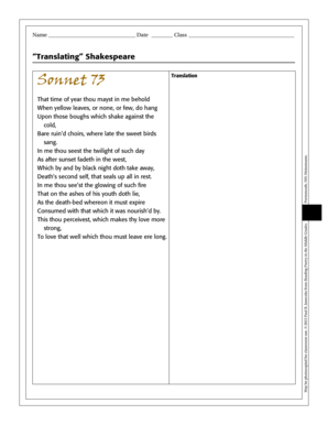 Shakespeare Sonnet 73 Translation Worksheet