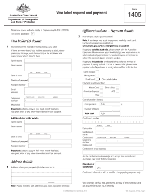 Visa Label Request and Payment Form 1405