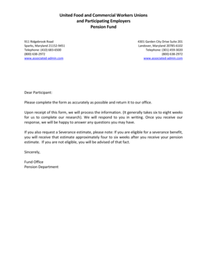 UFCW Pension Benefit Service Request Form