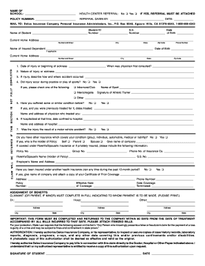 Student Health Insurance Claim Form