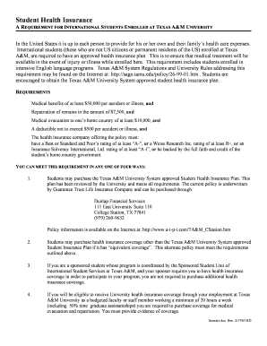 Texas A&M University Student Health Insurance Verification