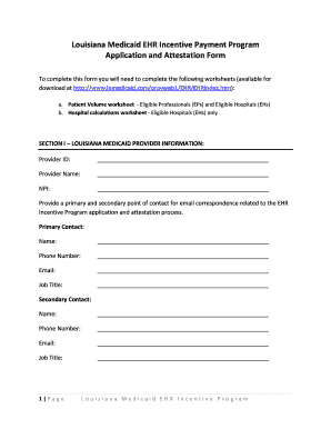 Louisiana Medicaid EHR Incentive Payment Program Application