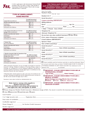 Texas A&M International Student Insurance Enrollment Form