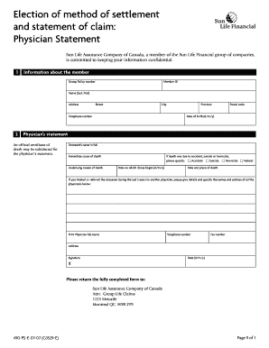 Physician Statement for Life Insurance Claim
