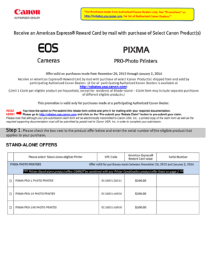 Canon Camera Printer Mail-in Rebate Form
