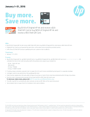 HP Ink Shell Gift Card Promotion Form