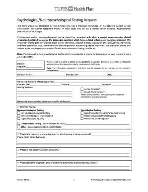 Psychological/Neuropsychological Testing Request Form