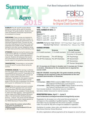 Fort Bend ISD Pre-AP and AP Summer Course Registration Form