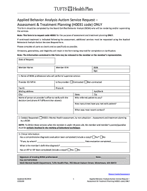 Applied Behavior Analysis Autism Service Request Form