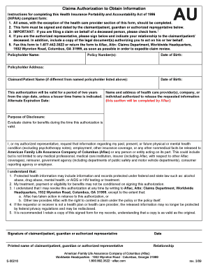 HIPAA Claims Authorization Form