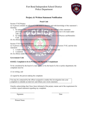 Texas Police Perjury and Written Statement Notification