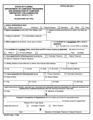 Florida Appointment of Campaign Treasurer Form