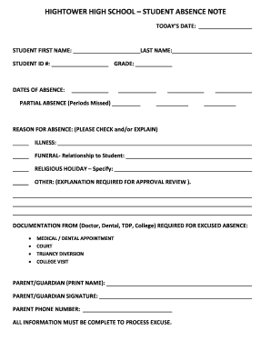 Student Absence Note