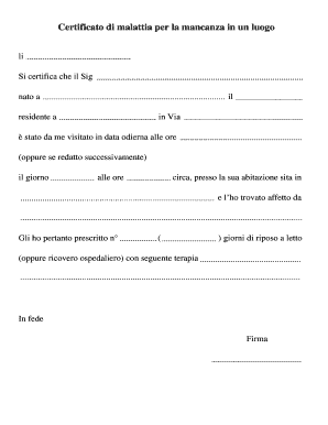 Certificato di malattia per la mancanza in un luogo