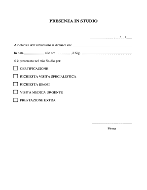 Certificato di Presenza in Studio