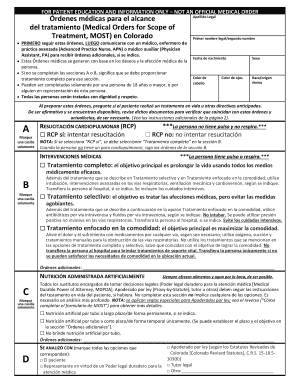 Órdenes médicas para el alcance del tratamiento (MOST) en Colorado